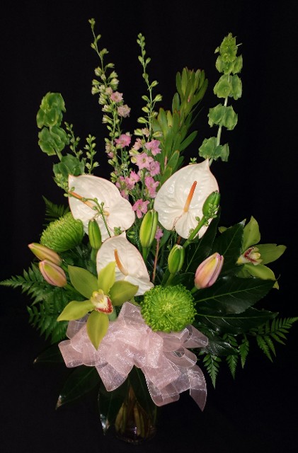 white anthurium lovely mixed bouquet for delivery in Rancho Cordova tropical flowers
