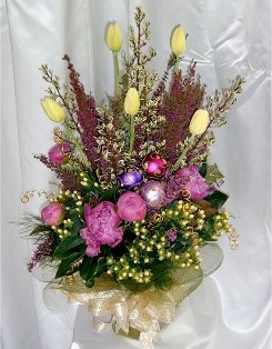 French Tulip Peony Arrangement with Ornaments