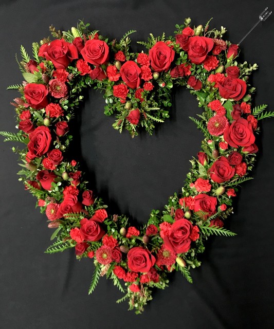 Memorial Heart Wreath All Red with Roses