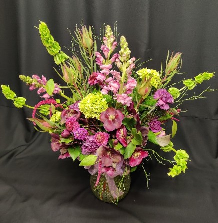 Helebore botanical mixed bouquet with Bells of Ireland